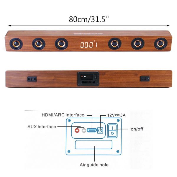 Wooden Wireless Bluetooth Speaker 30W Soundbar - Image 13